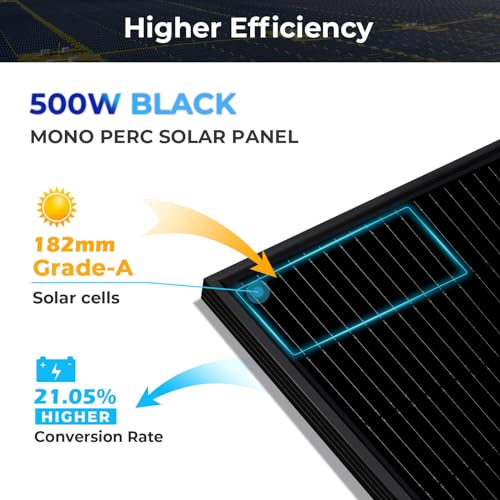 SUNGOLDPOWER 10PCS 500W Solar Panels Monocrystalline UL 61730, Grade A Solar Cell, Waterproof IP68, High Efficiency Solar Panel On/Off Grid Supplies for RV, Tiny house, Marine, Household (Total 5000W)