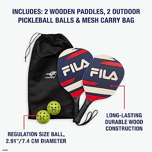 FILA Pickleball Paddles Set - 2 Wooden Paddles, 2 Balls & Bag for Pickleball Equipment, 2 Pack - Rally