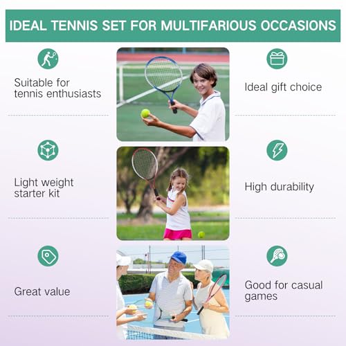 Motionchic 16 Pcs Tennis Rackets for Adult Recreational 8 Players 27" Tennis Racquet Bulk Lightweight Tennis Racket with 8 Tennis Balls for Training Beginners with Overgrips Carry Bag