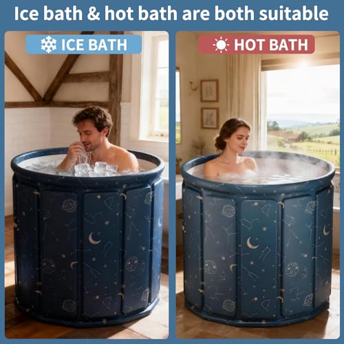 GENDLTHIJ Portable Foldable Hot Cold Bath Tub, Large Portable Hot Cold Bath Tub for Home Outdoors Gyms, Collapsible Soaking Bath Tub for Shower (77Gal) (Blue Planet Insulation Set)