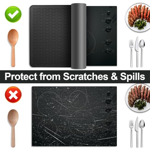 Stove Top Cover for Electric Stove- Range Covers for Electric Stove,Silicone XXL Dish Drying Mat, Glass Cooktop Covers, Flat RV Range top Mats (Black, 28"x20")
