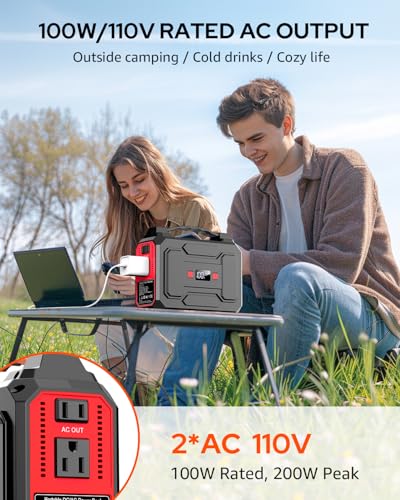 Solar Powered Generator 200W Peak/100W Rated, Portable Generator Power Station with Solar Panels 40W Included, 146Wh Solar Power Bank with AC Outlet 110V for Home Use Camping Outdoor Adventure