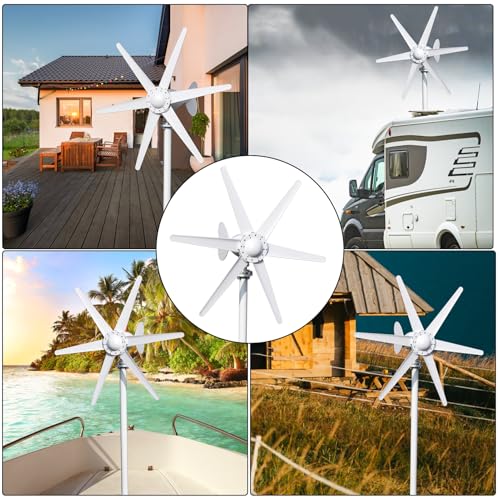 duwiikab 800W Wind Turbine, 6-Blade 12V/24V Wind Energy System, Wind Turbine Generator Kit, Home Wind Turbine, Full Power Protection Wind Generator for Boats Home Farm Industrial Charging White