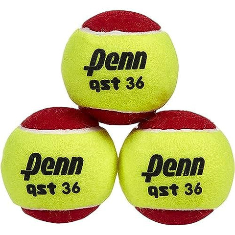 Penn QST 36 Tennis Balls - Youth Felt Red Tennis Balls for Beginners, 75% Slower Bounce for Ages 8 and Under, 3 Ball Polybag