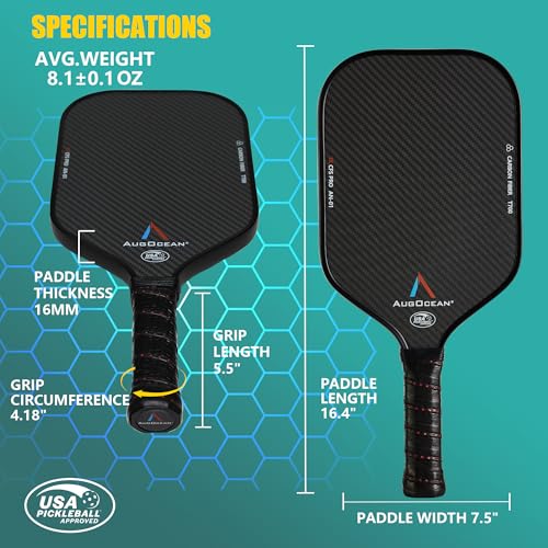 Pickleball Paddles Set of 2,Carbon Pickleball Paddle Set Pro,3K Raw Carbon Fiber Surface with High Grit and Spin,T700SC Carbon Fiber Pickle ball Rackets 16 MM,USAPA Approved,2 Covers(Black-brown 2PCS)