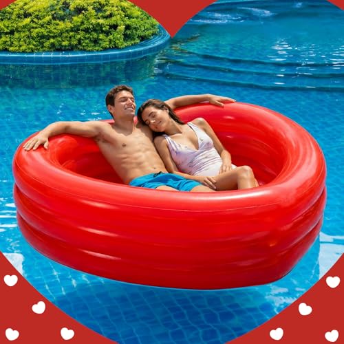 Silipull Giant Red Heart Shaped Inflatable Swimming Pool 71" x 63" x 24" Large Heart Blow up Pool Fits 2-3 Adults for Valentines Wedding Bachelorette Bride Summer Beach Party