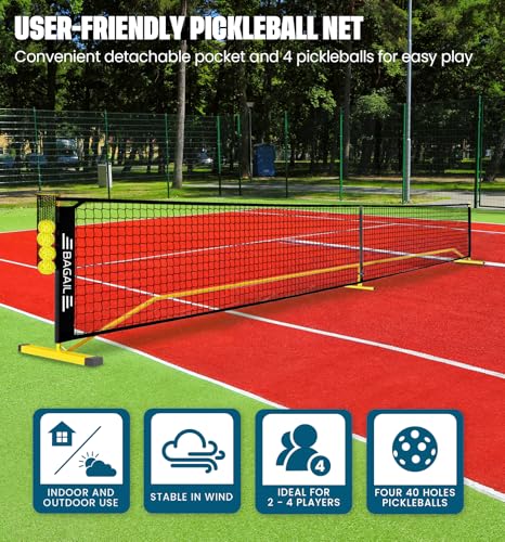 BAGAIL Portable Pickleball Net Set, 22 FT Regulation Size Pickle Ball Net with Ball Collector, Carry Bag, Easy Setup for Outdoor Indoor Driveway - Yellow