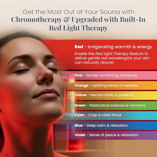 DYNAMIC SAUNAS Barcelona 1- to 2-Person Low EMF FAR Infrared Sauna with Red Light Therapy & Bluetooth Speakers | Personal Indoor Dry Heat Sauna for Home & Gym – Made from Canadian Hemlock