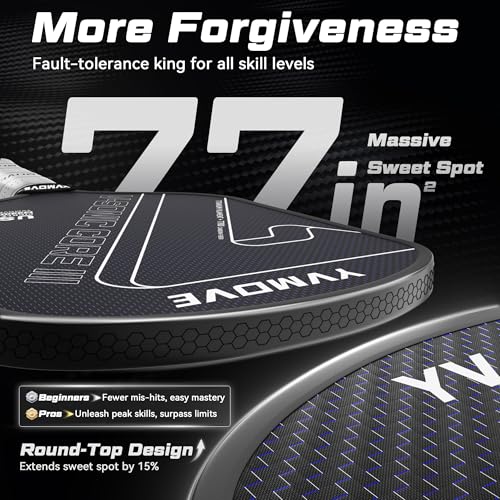 Pickleball Paddles for Advanced Players | Control & Power | Ti-Carbon Hybrid Face | V-Sonic III Kinetic Core 16MM | Large Sweet Spot | Mid-Weight | Extended Grip | USAPA (Black)