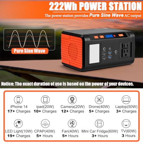 Takki Solar Generator 250W Portable Power Station with 40W Solar Panels 222Wh Pure Sine Wave Camping Lithium Battery Power Pack with AC 110V Outlet for Camping CPAP Home Use Emergency Outdoor