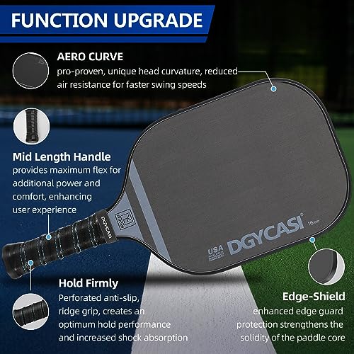 YC DGYCASI 16mm Pickleball Paddles Professional, 2026 USAPA Approved T700 Carbon Fiber Surface Pickle Paddle(CFS), Polypropylene Lightweight Honeycomb Core, Cushion Comfort Grip, with Cover Case Black