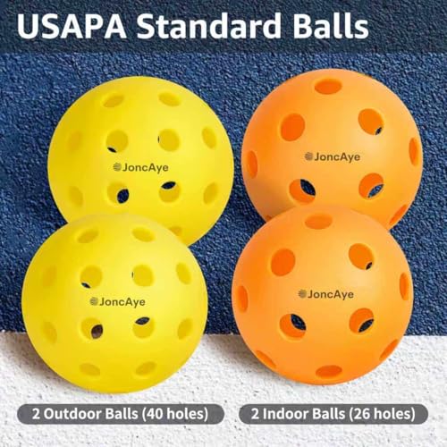 JoncAye Pickle-Ball Racket Set of 2 - Carbon Fiber Paddles for Beginners Intermediate - USAPA Approved Pickleball Gear with 4 Balls, Portable Bag, Overgrip, Comfy Grip for Adults Kids