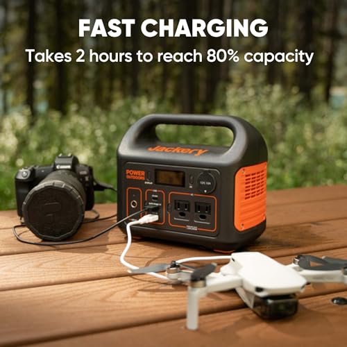 Jackery Solar Generator 300, 293Wh Backup Lithium Battery with Solar Panel SolarSaga 100W, 110V/300W Pure Sine Wave AC Outlet for RV Outdoors Camping Travel Blackout(Extension Cable Included)