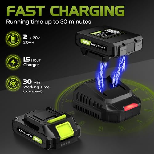 Leaf Blower, Electric Cordless Leaf Blower with 2 Batteries and Charger, 2 Speed Mode, Lightweight Cordless Blower for Blowing Leaves, Patio Cleaning, Blowers for Lawn Care and Dust
