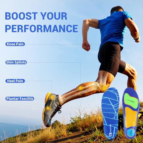 StepTastic Arch Support Running Insoles with Flexible Cushioning, Comfortable Shoe Inserts for Running Shoes, Shock Absorption, Trim-to-Fit for Men & Women (Blue,M9.5-10.5/W10.5-11.5, 1 Pair)