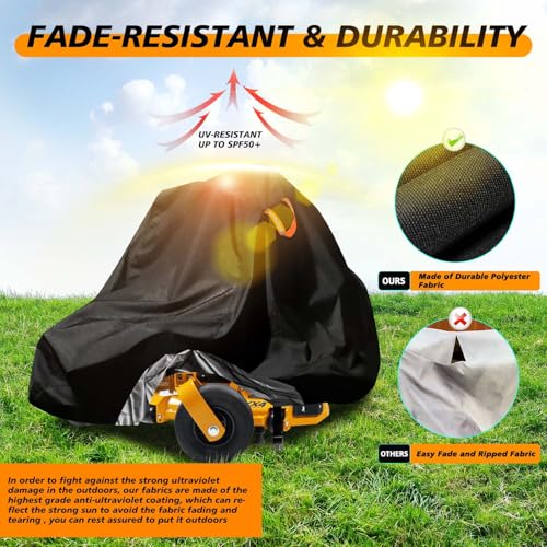 Zero-Turn Lawn Mower Covers,Waterproof Outdoor Riding Mower Cover,Fits up to 60" Decks Rider Lawnmower Tractor Storage Cover,Durable Anti-UV 210D Polyester,Reflective Strips -79"Lx47"Wx55"H