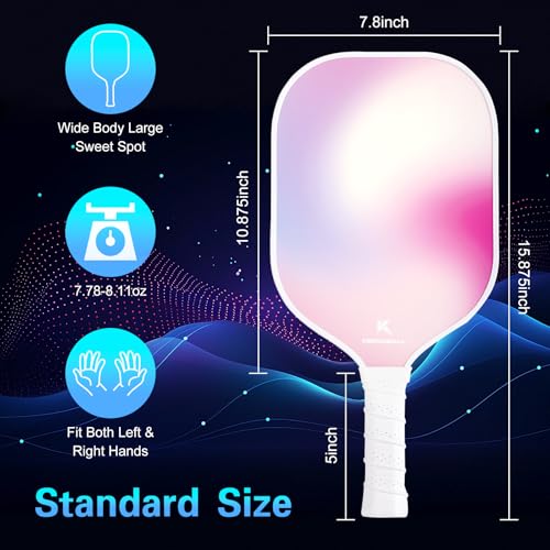 Pickleball Paddles Pink for Women Fiberglass Paddle Ball Set - Lightweight & Durable Rackets with Comfort Grip, Includes 1 Paddle Cover,1 Grip Tape, for Indoor/Outdoor (Pink)