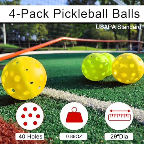 Zdgao Pickleball Set with Net for Driveway, 22 FT Regulation Size Pickleball Net Set with Paddles Set of 4, Outdoor Pickleballs, Court Markers and Carry Bag for Driveway, Backyard, Home