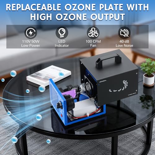 Airthereal MA5000 Commercial Ozone Generator, High Capacity Ozone Machine Odor Removal - Home Air Ionizers O3 Deodorizer for Rooms, Smoke, Cars and Pets, Eliminate Odors up to 2000sq.ft., Blue
