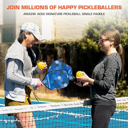 Amazin' Aces Signature Pickleball Paddle Blue - 1 USAPA-Approved Pickleball Racket with Graphite Face & Polymer Honeycomb Core, 1 Paddle Cover & 1 Pickleball Bag - Pickleball Set