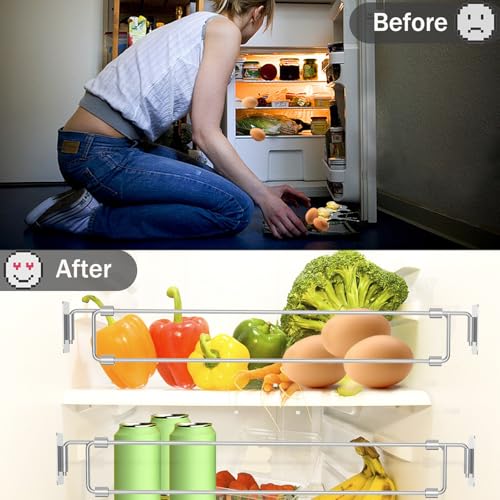Eudaemiles 2 Pack RV Fridge Bars, Refrigerator Tension Rods, 12.44"-22.63" Adjustable, Stainless Steel RV Fridge Accessories for Camper Refrigerator, Kitchen, Cupboard, Bookshelf