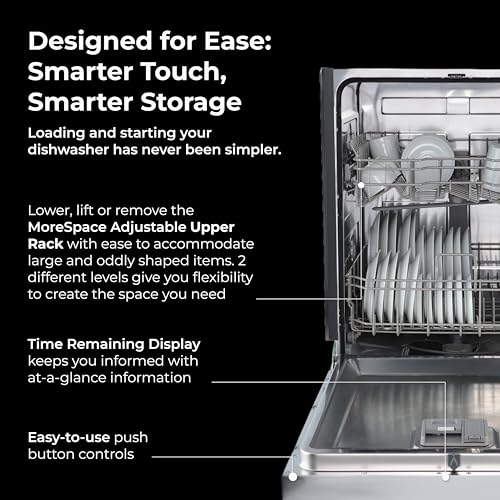 Kenmore 24" Premium Hybrid Tub Dishwasher - UltraWash, MoreSpace Adjustable Rack, High Temp & SmartWash - 12 Place Settings - 54 DBA - ENERGY STAR Certified - Fingerprint Resistant Stainless Steel