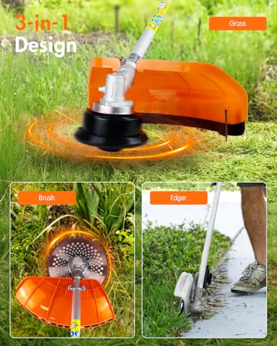 NEO-TEC 26cc 3 in 1 Weed Eater/Wacker Gas Powered 17" Gas String Trimmer Edger Brush Cutter Light Weight 2-Cycle Gas Trimmer Yard Care Tools Rubber Handle & Shoulder Strap Included