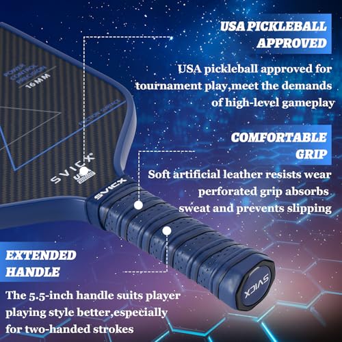 SVICX Pickleball Paddle,Professional Carbon Fiber Pickleball Paddles-Aramid Fiber Surface,Superior Control,Strong Power and Forceful Spin,USAPA Approved (Aramid+Carbon Fiber (Navy Blue))