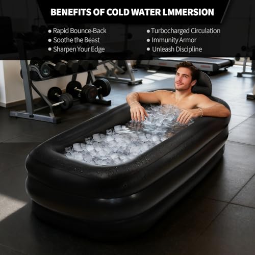 Inflatoast Portable Bathtub for Adults with Cover - Ice Bath & Hot Tub for Athletes Recovery, Home SPA - Large Inflatable Bathtub 62.2x37.4x17.72in, Includes Pump, Easy Inflate & Drain