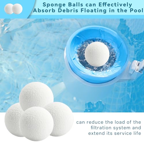 JRQHF Absorber Balls of Scum for Spas Hot Tub, Reusable 3 Inch Hot Tub Absorber Ball of Scum, Washable Hot Tub Oil Spa Absorber Ball of Scum, Spa Sponge Balls for Scum Removal,White, 4 Pack