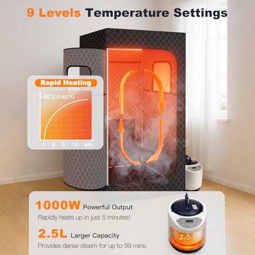 Upgraded Infrared Sauna Box for Relaxation, Portable Sauna for Home, Sauna Tent with 660nm Red Light Therapy, Quick Heating and Easy Setup, Personal Sauna with 2.5L/1000W Steamer, 2.6’ x 2.6’ x 5.9’
