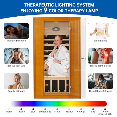 RESTISLAND Infrared Sauna Room for Home, Near Zero EMF Indoor Home Sauna for up to 2 Person with Infrared Red Light Therapy, Bluetooth Speakers, Canadian Hemlock Wood
