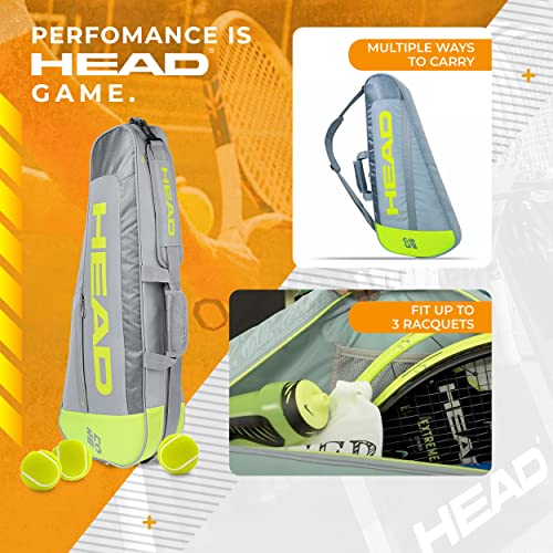 HEAD Core 3R Pro Tennis Racquet Bag, Holds 3 Racquets, Adjustable Strap, Grey/Yellow