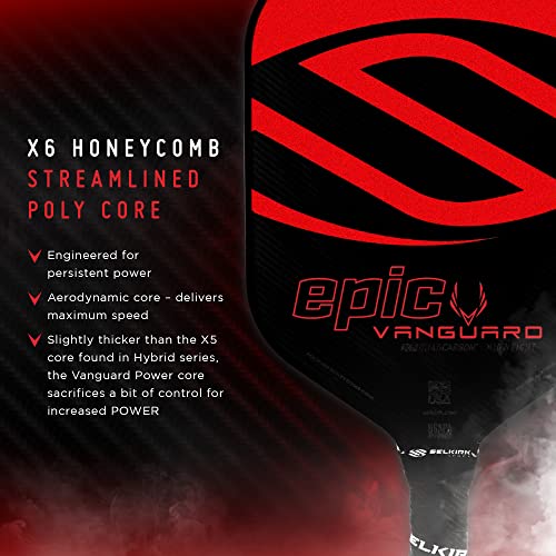 Selkirk Sport Vanguard Hybrid Factory Second Pickleball Paddles | Carbon Fiber Pickleball Paddle with a Polypropylene X5 Core | Pickleball Rackets Made in The USA | Invikta Lightweight, Crimson Black