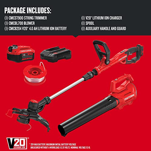 CRAFTSMAN 20V MAX WEEDWACKER String Trimmer and Leaf Blower Combo Kit, Battery and Charger Included (CMCK197M1)