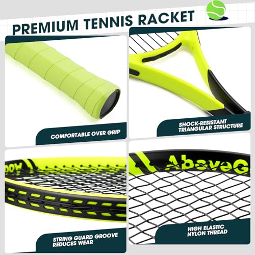 AboveGenius Neon Yellow & Orange Tennis Rackets 2 Pack for Adults - 27" Lightweight Aluminum Tennis Racquet Set with 3 Balls & Bag - Vibrant High-Visibility Matte Finish for Men Women Beginners