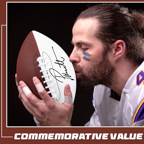 Hiboom Autograph Football with Acrylic Display Stand Air Pump Blank Gold Football for Trophy Anniversary High School College Coaching Gift Award Championship Party(1 Pc,White, Brown,Size 9)