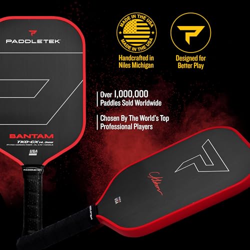Paddletek Bantam TKO-CX 14.3mm Pickleball Paddles with Polymer Honeycomb Core - Unidirectional Carbon Fiber – Torsional Weighting & High Tack Performance Grip - USAPA Approved - 5.75 Inch Handle