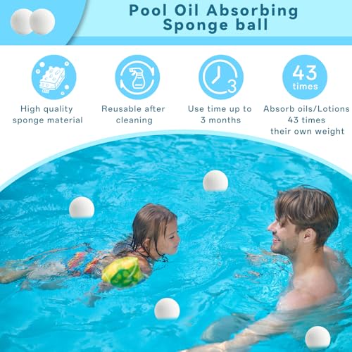 JRQHF Absorber Balls of Scum for Spas Hot Tub, Reusable 3 Inch Hot Tub Absorber Ball of Scum, Washable Hot Tub Oil Spa Absorber Ball of Scum, Spa Sponge Balls for Scum Removal,White, 4 Pack