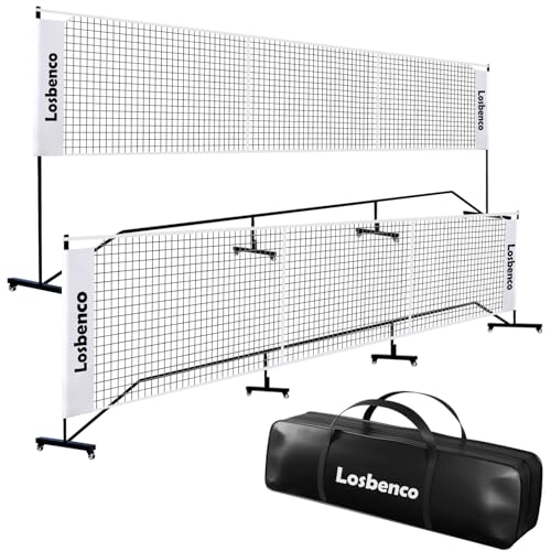 Losbenco Portable Pickleball Net with Wheels - 6-in-1 Adjustable Height Metal Frame Mesh, Standard Size 22FT, Pickleball, Tennis, Volleyball, Football Backyard Outdoor Game Net for Adults and Kids