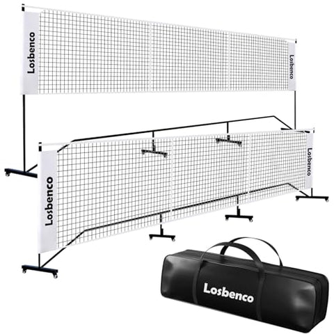 Losbenco Portable Pickleball Net with Wheels - 6-in-1 Adjustable Height Metal Frame Mesh, Standard Size 22FT, Pickleball, Tennis, Volleyball, Football Backyard Outdoor Game Net for Adults and Kids