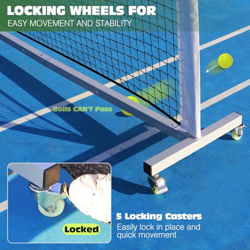 VANCL Portable Pickleball Net 22' Heavy Duty for Indoor & Outdoor USAPA Tournament Pickleball Net System with Locking Wheels & Carry Bag Premium Aluminum Frame