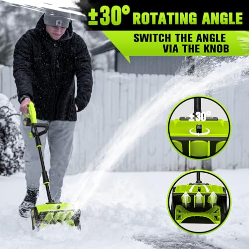 VOTLEMI 40V Cordless Snow Shovel, 13 Inch 4.0Ah Electric Snow Shovel with Directional Plate, Brushless Cordless Snow Blower for Pathway, Patio, Deck, Driveway, Green