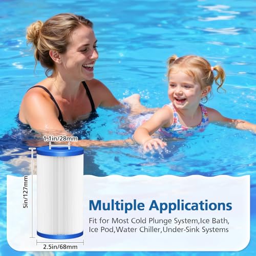 8 PACK 20 Micron 5" x 2.5" Water Filter Replacement Cartridge Compatible with Most Cold Plunge System, Ice Bath, Ice Pod, Water Chiller, Under-Sink Filters