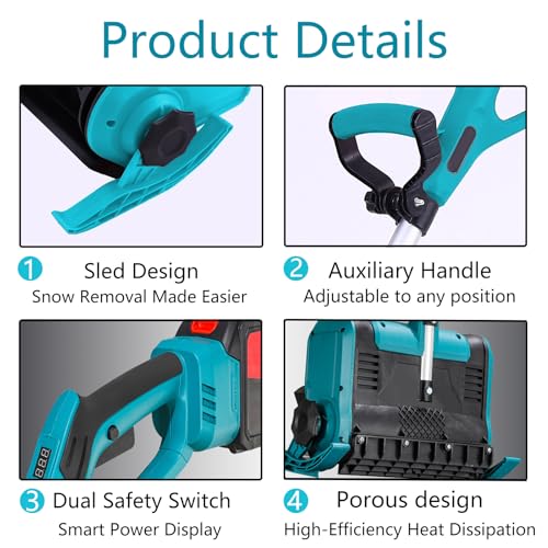 Cordless Electric Snow Shovel, with 2×4.0Ah Battery & Charger, 12 in Foldable Lightweight Snow Blower Cordless, with Battery Capacity Display, 20 ft Throwing Distance for Driveway Sidewalk Walkway