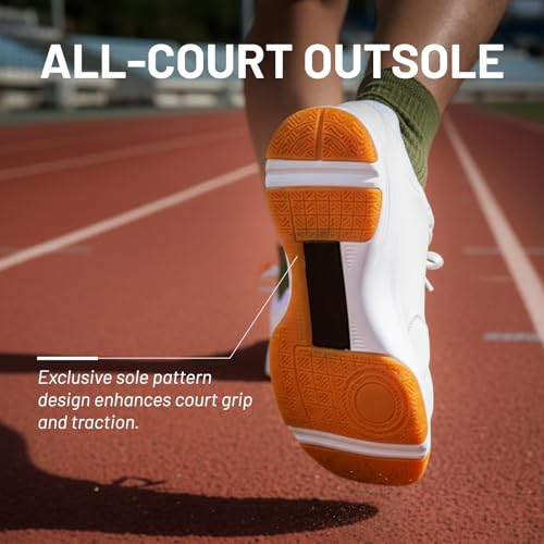 ZVC Pickleball Shoes Men Tennis Shoes Sneakers for All Court Racquetball Athletic Shoes for Badminton Squash Sport White