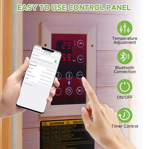 Real Relax Far Infrared Sauna for Home, 1 Person Indoor Home Sauna Low Emf, Canadian Hemlock Wooden Dry Saunas Room with Bluetooth Speakers, 9-Color Light Therapy, 1574w/110v for Personal Spa