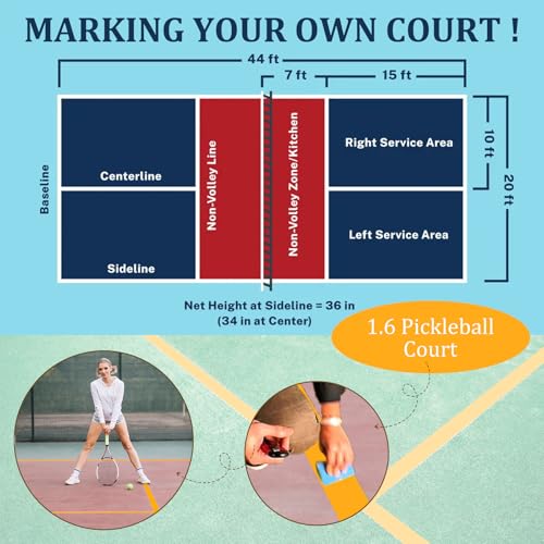 AEXHOT 328FT Pickleball Court Marking Kit Orange Temporary Pickleball Court Lines Tape for Badminton, Tennis, Basketball, Pickleball Court Marking (Yellow)
