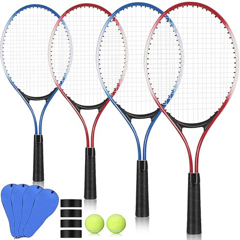Motionchic Tennis Rackets Recreational 21 Inch Lightweight Tennis Racket with Balls for Training Beginners with Overgrips Carry Bag(Blue,Red)