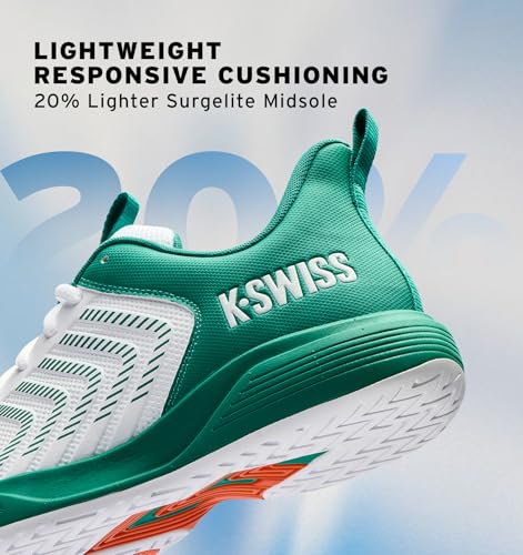 K-Swiss Men's Ultrashot Light Pickleball Tennis Shoe - Lightweight Court Shoes Lateral Movement Stable Support, White/Green 8.5 M